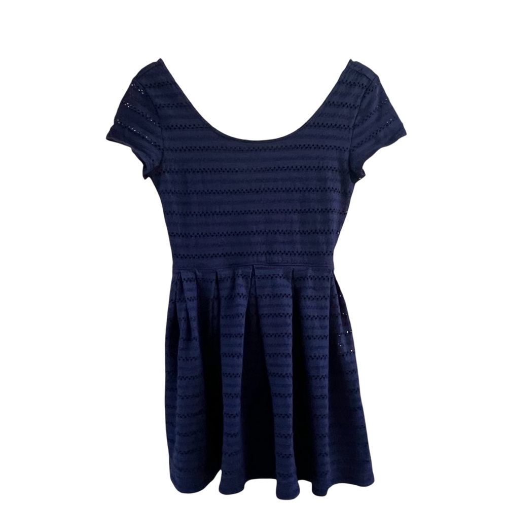 Eyelet Lace Mini Dress Navy Blue Skater Coquette Indie Summer SO Medium